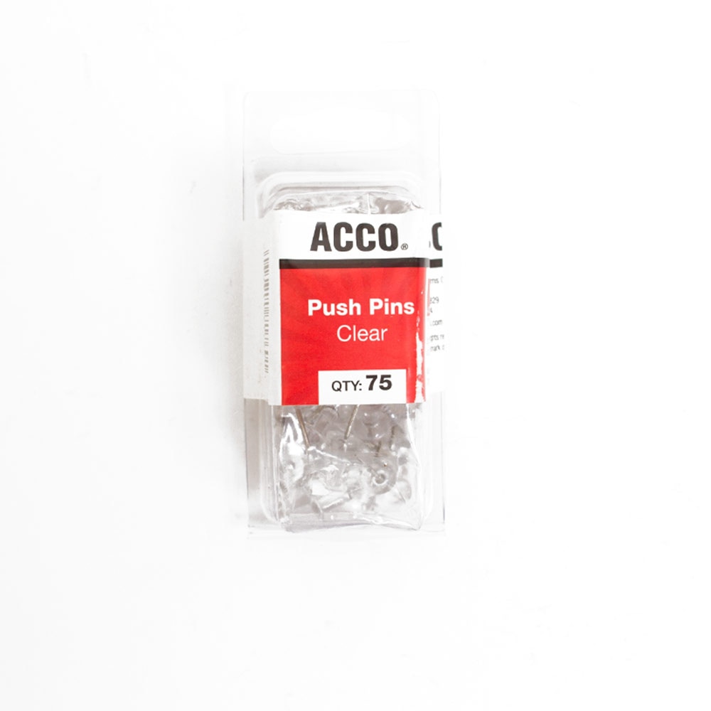 Acco, Push Pins, Clear, 75 count